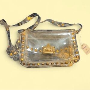 Clear Crossbody Bag with Gold Stud Accents